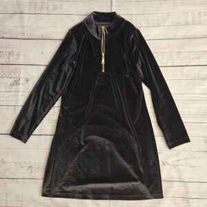 Spartina 449 Nora Half Zip Black Velour Long Sleeve Dress Womens Medium